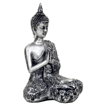 Buddha Figur mit Kerzenständer silberfarben2