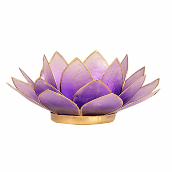Teelichthalter Lotus violett mit Goldrand
