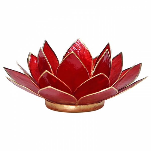 Teelichthalter Lotus rot mit Goldrand