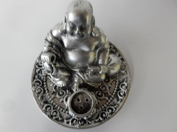 Räucherstäbchenhalter Buddha silber mit Gebetskette